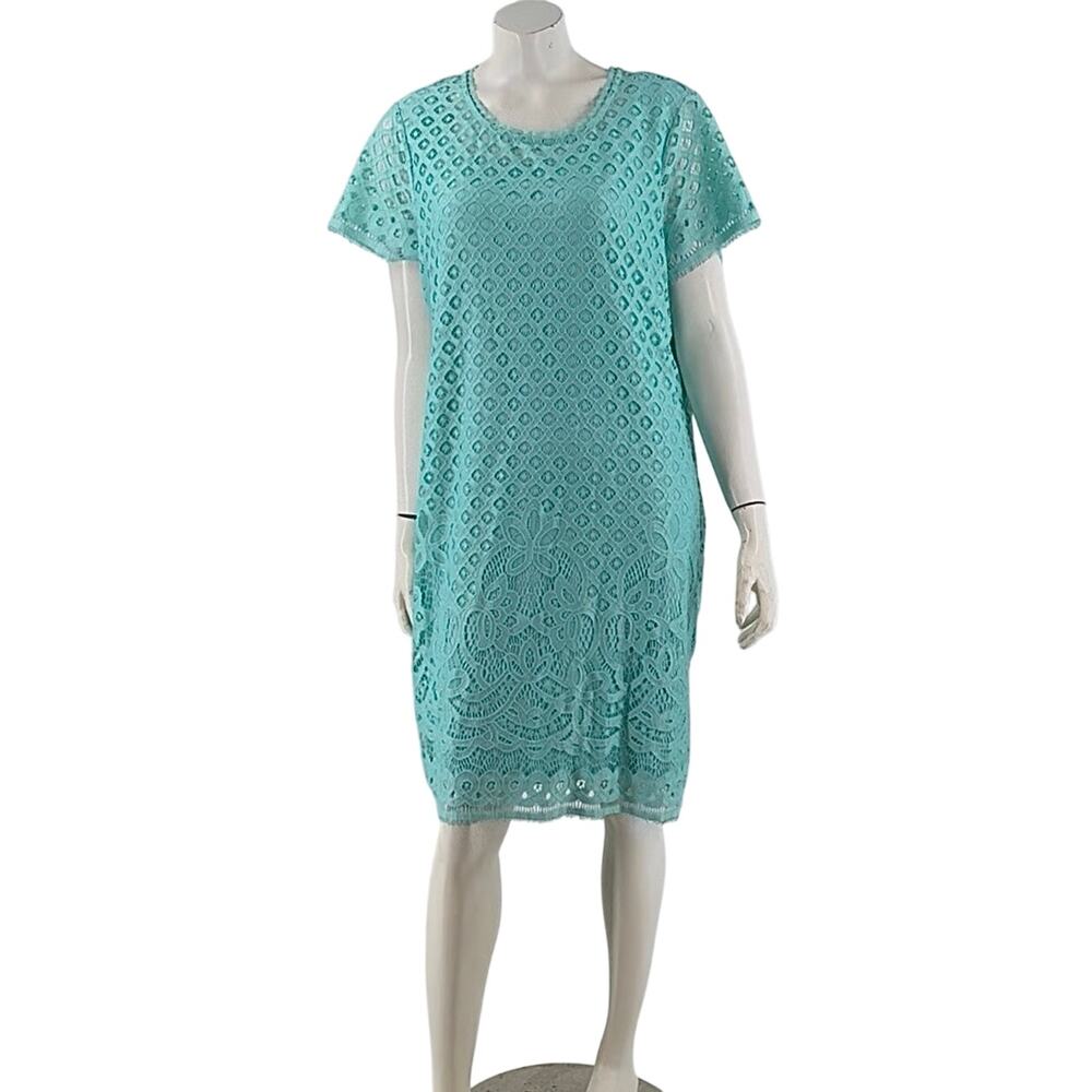 Isaac Mizrahi Live Womens Lace Overlay Dress Plus Size 1X Mint Green Sheath